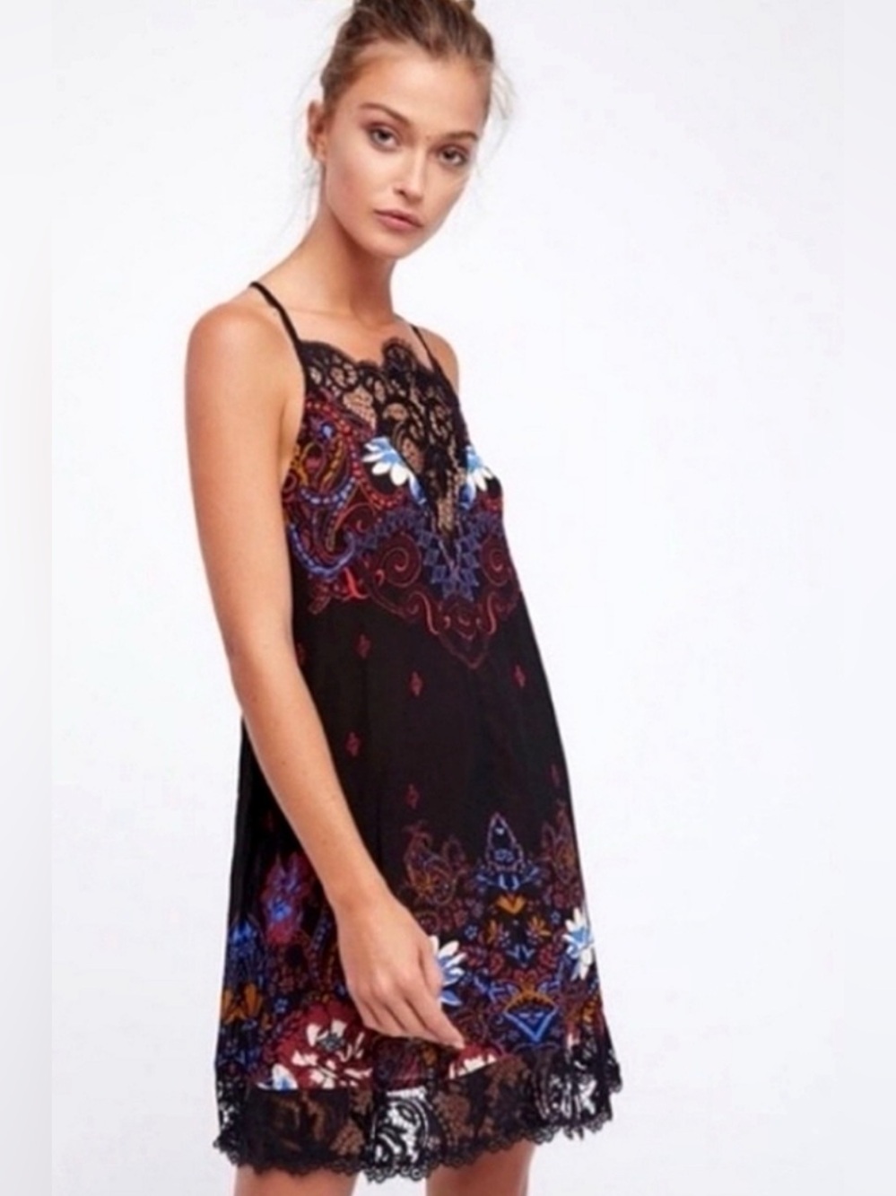 FREE PEOPLE‎ Who's Sorry Now Slip Dress Black Lace Floral L